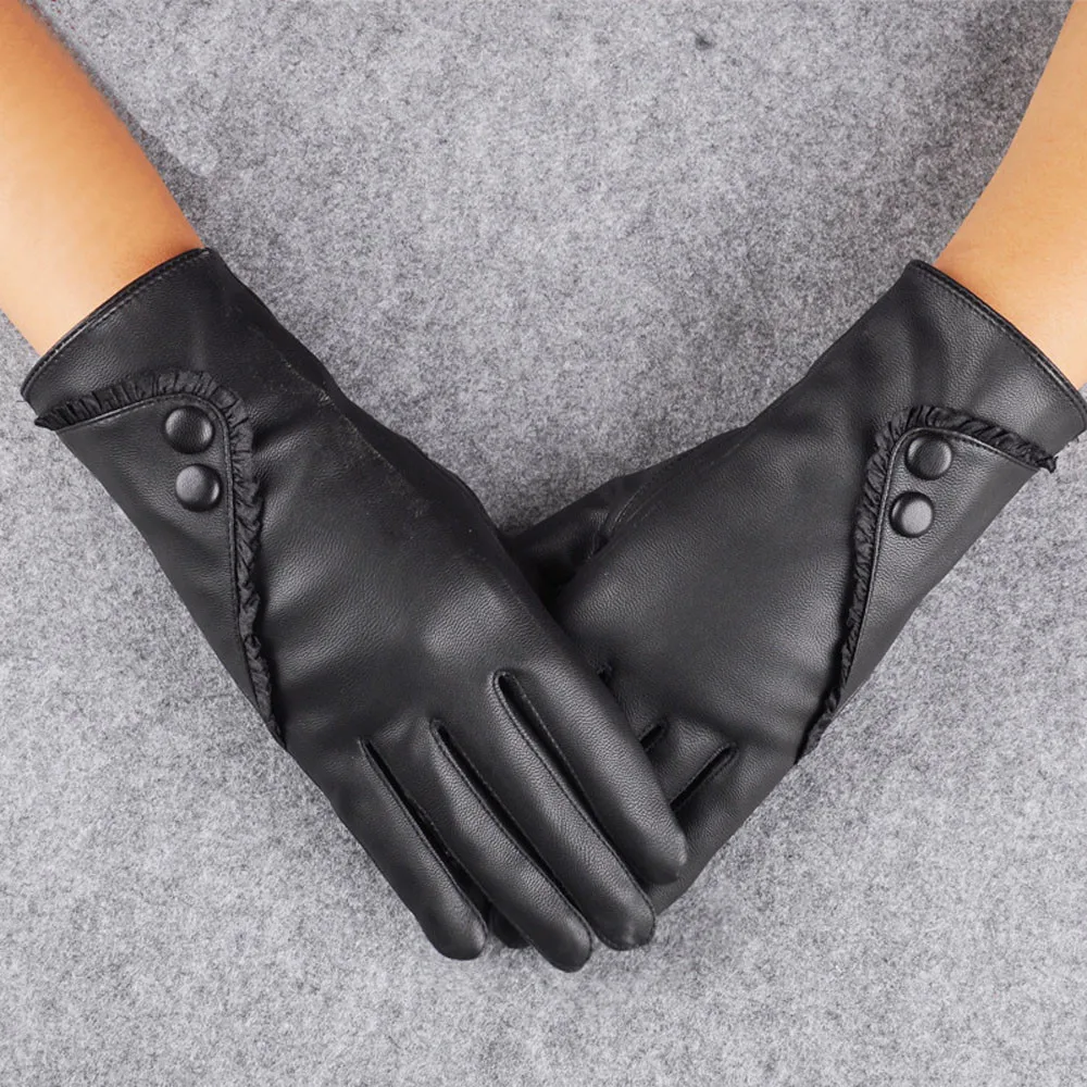 

Fashion Leather Gloves Women Winter Can Touch The Screen Black Mitten Chrimas Gift ваѬежки женские Guantes Free Size Temperament